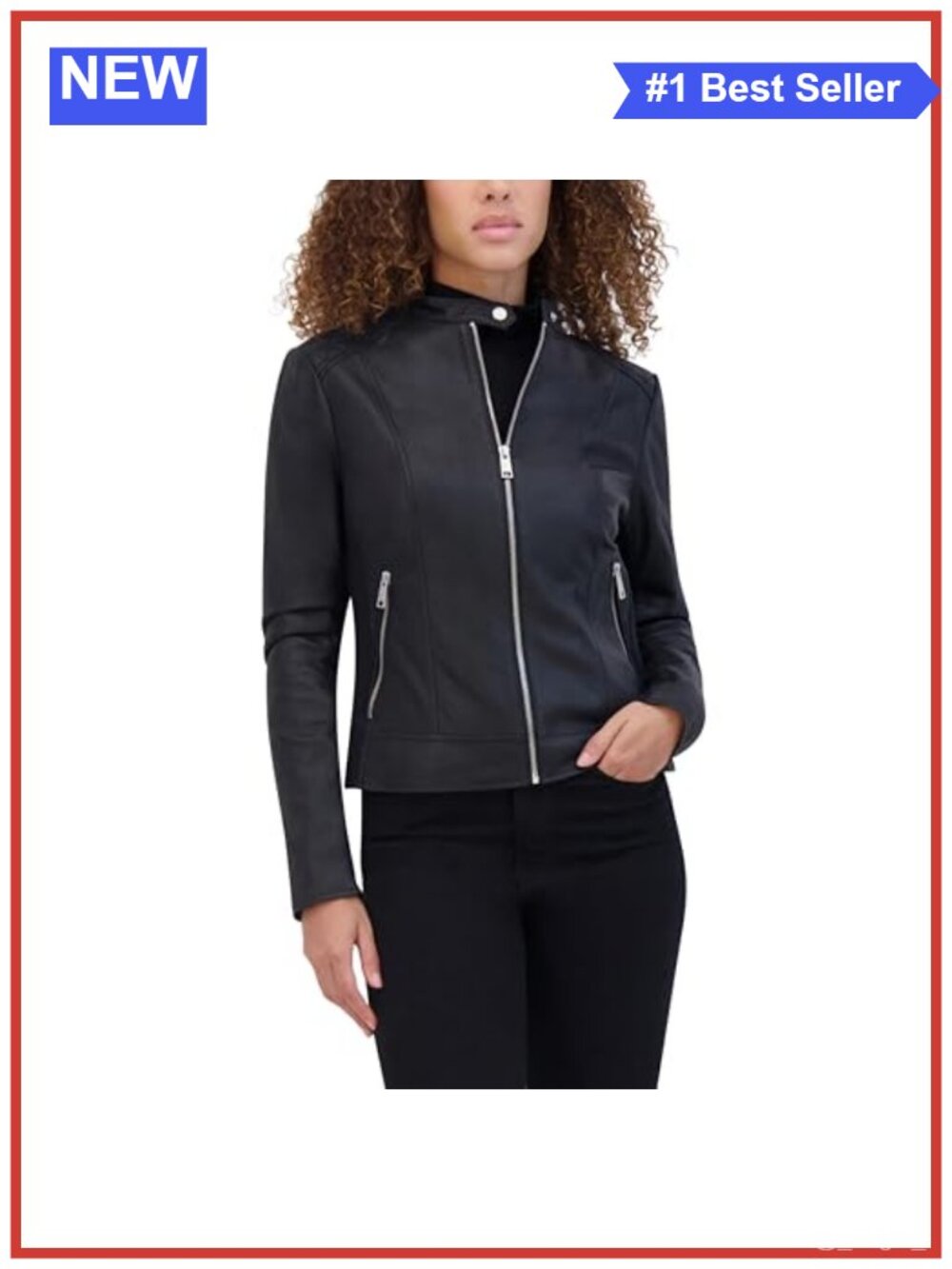 Leather Racer Jacket Lightweight Long Sleeve Band Collar Aviator Style